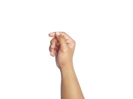 hand holding a bouquet of roses on white background. Isolated. Copy space for text. photo