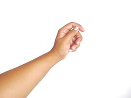hand holding a bouquet of roses on white background. Isolated. Copy space for text. photo