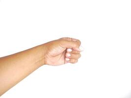 hand holding a bouquet of roses on white background. Isolated. Copy space for text. photo
