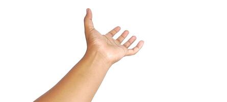 Hand gesture grab sign, hand grab empty space gesture. Human hand in picking gesture isolate on white background photo