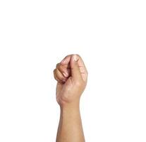 hand holding a bouquet of roses on white background. Isolated. Copy space for text. photo