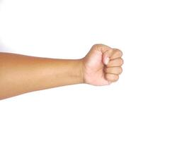 Religion. Man with close palms praying on white background, closeup. photo