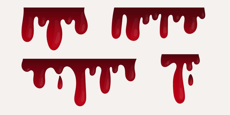 Splashes and stains, drops of blood, streaks on a white background. Injuries, realistic strokes, bruises