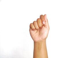 Deaf alphabet letter A by hand. Letter 'A' in sign language, isolated on a white background. Hand gestures. Deaf Sign. photo