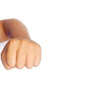Religion. Man with close palms praying on white background, closeup. photo