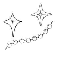 Set of Christmas decorations. Hand drawn illustration with stars. Design elements for greeting card or invitation. Black outlines, white background vector