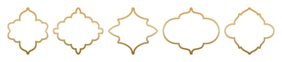 Ramadan gold window and door frames. Islamic arches with ornament. Arabesque and Turkish outline labels. Oriental design elements. decor set. Islamic architecture elements of window and door vector