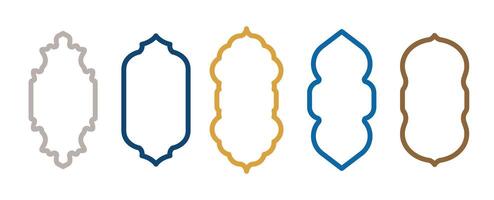 Set of Arabic and Moroccan window shapes, Islamic arches for mosque gates. Ramadan Kareem, Eid Mubarak outlines for labels and templates. icons on transparent background. Flat, minimal style vector