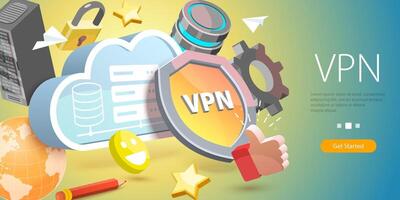 3D Conceptual Illustration of VPN - Virtual Private Network vector