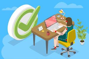 3D Isometric Flat Conceptual Illustration of Ergonomically Correct Workstation vector