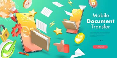 3D Conceptual Illustration of Mobile Document Transfer vector
