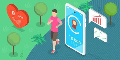 3D Isometric Flat Conceptual Illustration of Step Counter vector