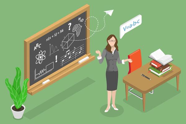 3D Isometric Flat Conceptual Illustration of School Lesson