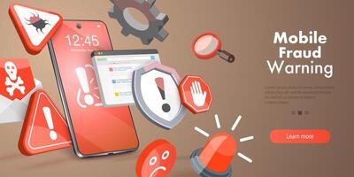 3D Conceptual Illustration of Mobile Fraud Warning vector