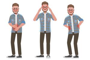 Set of Sick Man with Pain in Different Parts of the Body. vector
