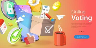 3D Conceptual Illustration of Online Voting, E-voting vector