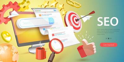 3D Conceptual Illustration of SEO - Search Engine Optimization vector