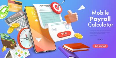 3D Conceptual Illustration of Mobile Payroll Calculator vector