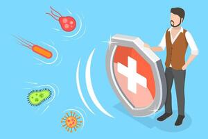 Strong Immune System, Protection Against Virus Germs and Bacteria. vector