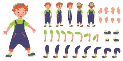 Flat Conceptual Illustration of Redhead Kid Boy Cartoon Character Set For Animation vector