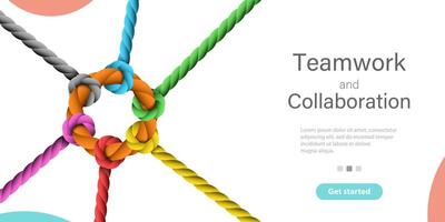 Teamwork and Collaboration. Conceptual Landing Page Template. vector