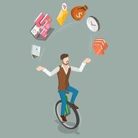 3D Isometric Flat Conceptual Illustration of Successful Multitasking Businessman. vector