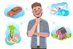 3D Isometric Flat Conceptual Illustration of Man is Dreaming. vector