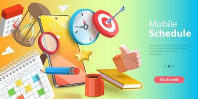 3D Conceptual Illustration of Mobile Scheduling App. vector