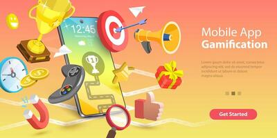 Mobile App Gamification, Interactive Content For Audience Engaging. vector