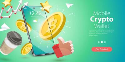 3D Conceptual Illustration of Mobile Crypto Wallet vector