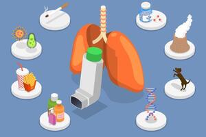 3D Isometric Flat Conceptual Illustration of Bronchial Asthma Causes vector