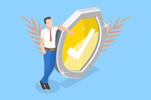 3D Isometric Flat Illustration of Man with a Shield. vector