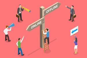 3D Isometric Flat Conceptual Illustration. Online vs Offline. vector