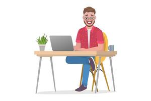 3D Isometric Flat Conceptual Illustration of Man is Working at Home. vector