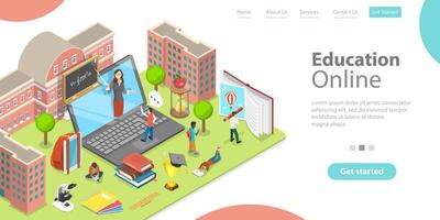 3D Isometric Flat Landing Page Template of Distant School Education. vector