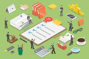 3D Isometric Flat Conceptual Illustration of Quality Management System. vector