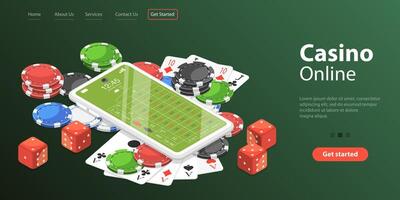 3D Isometric Flat Landing Page Template of Online Gambling Platform. vector