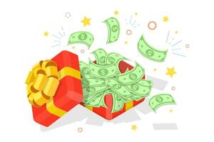 3D Isometric Illustration of Open Gift Box with Money. vector