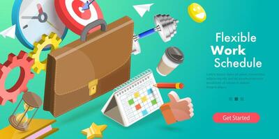 3D Isometric Flat Conceptual Illustration of Flexible Work Schedule vector