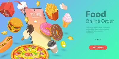 3D Isometric for Restaurant and Cafe Online Food Ordering Web Service. vector