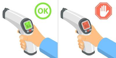 3D Isometric Flat Conceptual Illustration of Hand with Infrared Thermometer. vector
