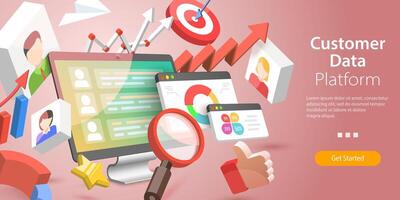 3D Isometric Flat Conceptual Illustration of Customer Data Platform vector
