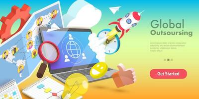 3D Conceptual Illustration of Global Outsourcing, Company Remote Management vector