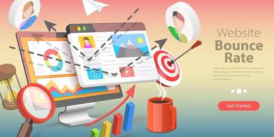 3D Isometric Flat Conceptual Illustration of Website Bounce Rate vector