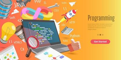 3D Conceptual Illustration of Software Development, Programming Languages Learning vector