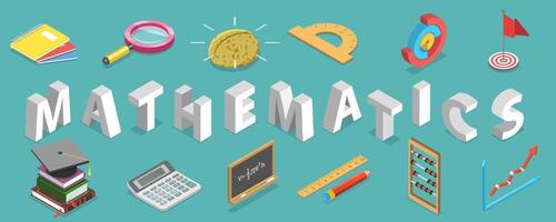 3D Isometric Flat Conceptual Illustration of Mathematics vector