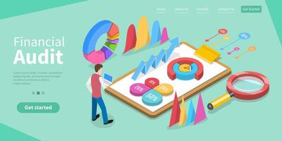 3D Isometric Flat Conceptual Illustration of Financial and Audit Report. vector