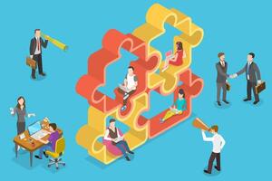 3D Isometric Flat Conceptual Illustration of Teamwork and Collaboration. vector