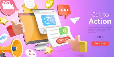 3D Isometric Flat Conceptual Illustration of CTA - Call to Action vector