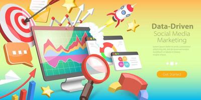 3D Isometric Flat Conceptual Illustration of Data-driven Marketing Strategy vector